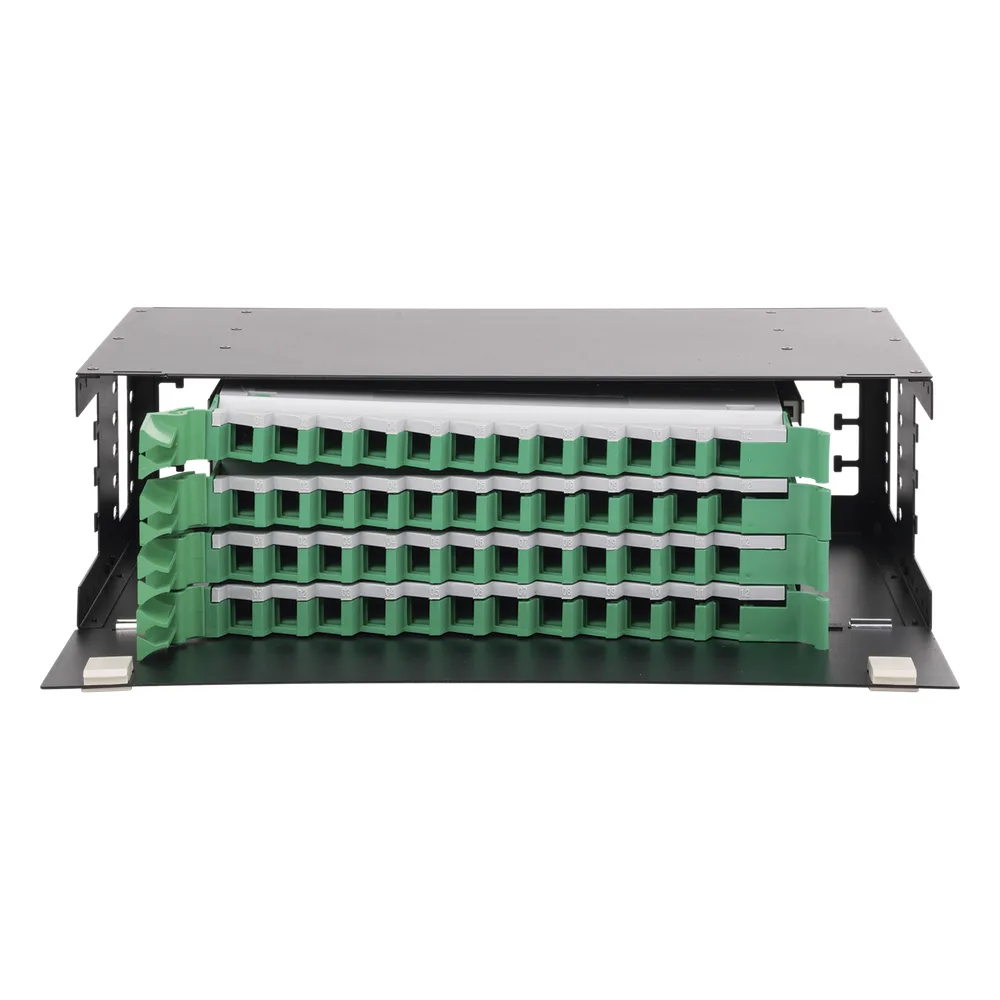 Distribuidor de Fibra Óptica con Bandejas Deslizables, Vacío, 19 Pulgadas (48.26 cm), Acepta 48 Adaptadores LC Duplex o LC Simplex o 48 SC Simplex, 3U