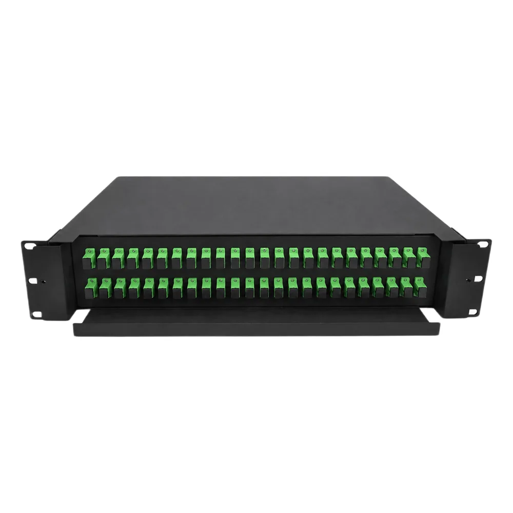 Distribuidor de Fibra Óptica (ODF) para 48 Empalmes, con 48 Acopladores SC/APC y 48 Pigtails SC/APC, para Rack de 19, 2 UR