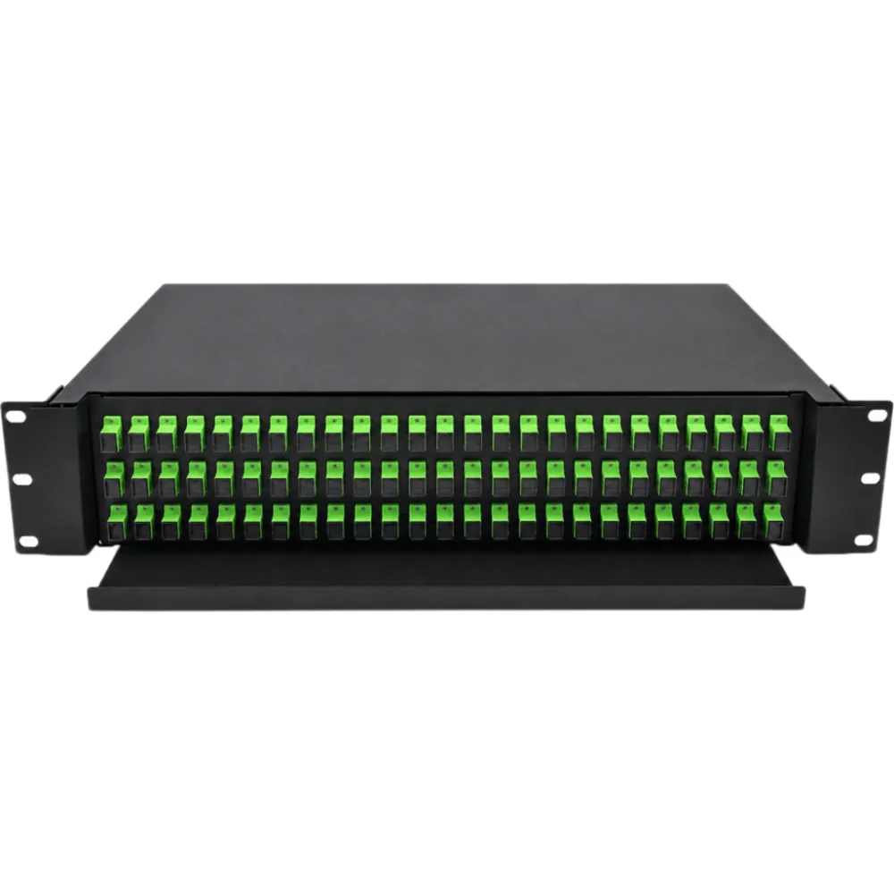 Distribuidor de Fibra Óptica (ODF) para 72 Empalmes, con 72 Acopladores SC/APC y 72 Pigtails SC/APC, para Rack de 19, 3 UR