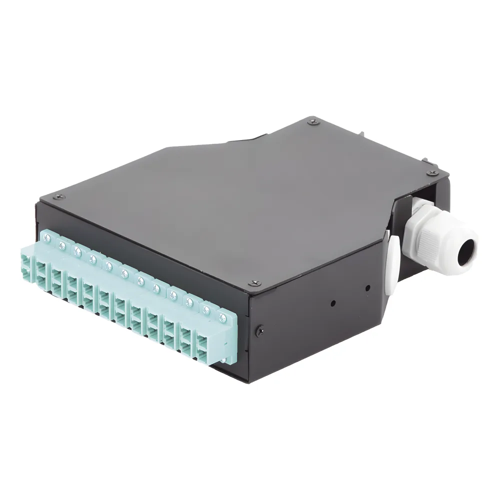 Distribuidor de Fibra Óptica para Riel Din, 12 Acopladores LC/UPC Duplex Multimodo con Charola de Empalme – vista 2