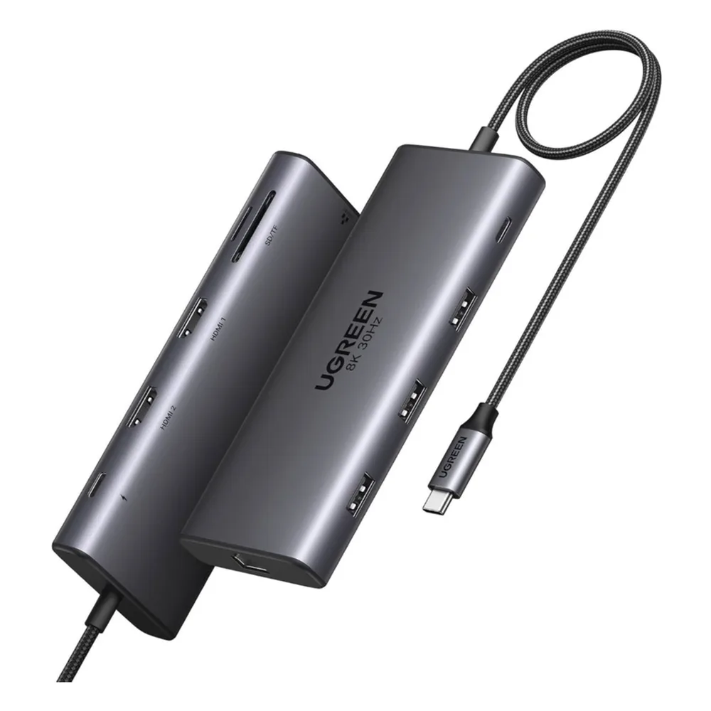 Docking Station USB-C Hub 10 en 1 UGREEN Revodok Pro 210 / Dual HDMI 4K 60Hz y 8K 30Hz / 3 Puertos USB-A + USB-C 3.0 / Carga PD 100W / Ethernet Gigabit 1000M / Lector Tarjetas SD y TF / Compatible Windows y macOS
