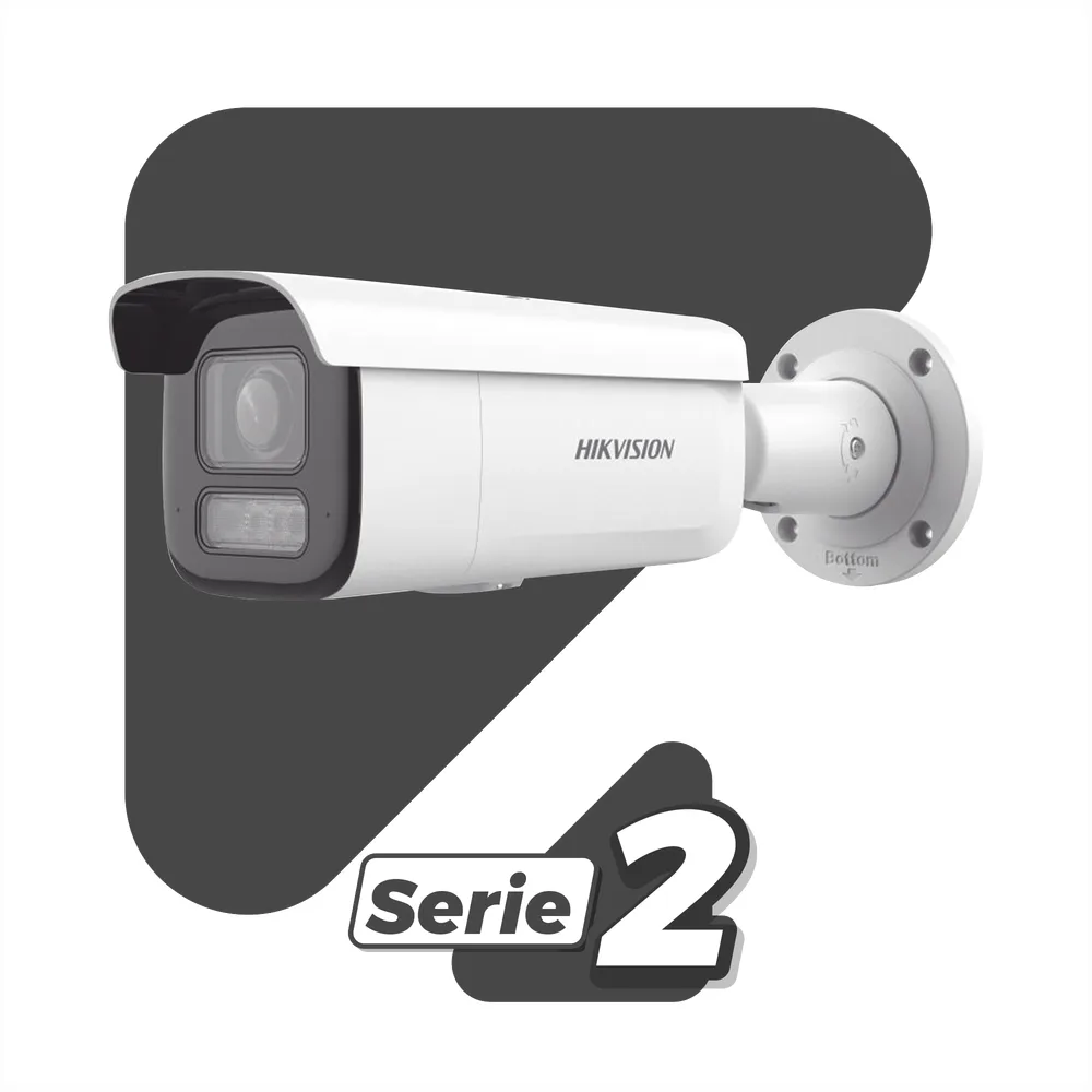 [Dual Light + 2 Micrófonos Integrados] Bala IP 2 Megapixel / Lente Mot. 2.8 a 12 mm / 60 mts Luz Blanca + 60 mts IR / ACUSENSE / Exterior IP67 / IK10 / WDR 120 dB / PoE+  / Alarmas I/O / Micro SD / Metal / IK10 / ACUSEEK