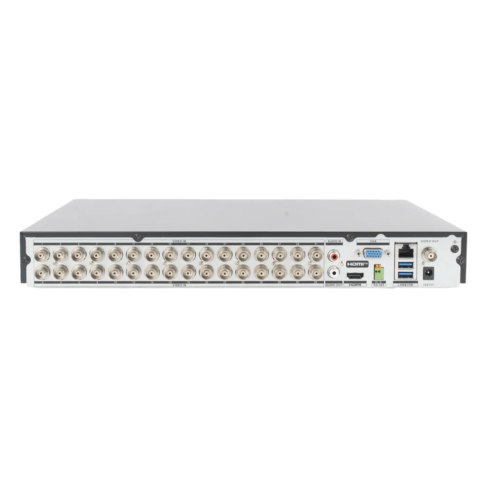 DVR 32 Canales TurboHD + 8 Canales IP / 5 Megapixel Lite - 3K Lite / Acusense (Evita Falsas Alarmas) / Audio Bidireccional / 2 Bahías de Disco Duro / H.265+ / Salida de Video en Full HD – vista 3