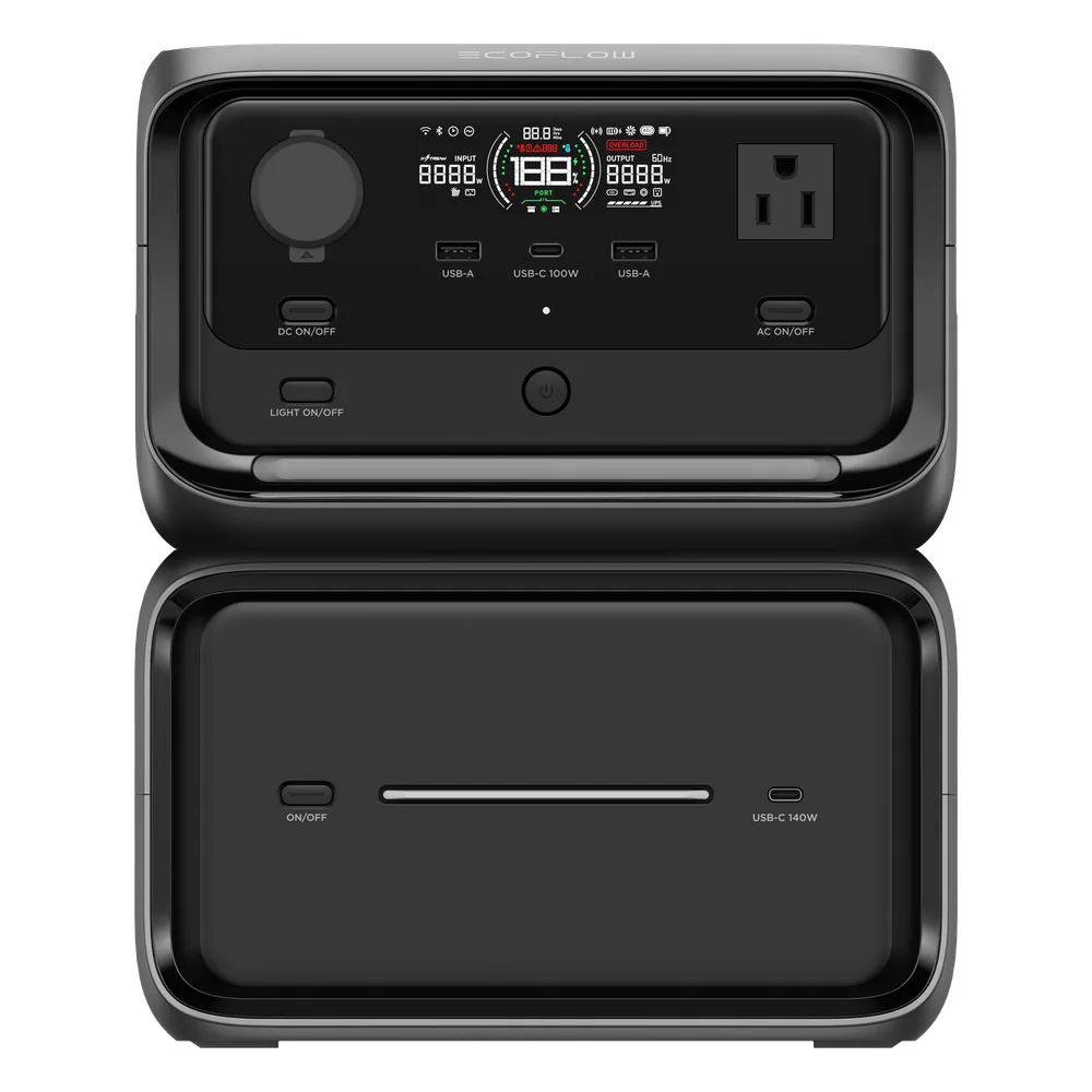 EcoFlow River 3 | Estación de Energía Portátil 858Wh Litio LFP / 2 AC 300 W (Max. 550W) / 1 USB-C 100W / 2 USB -A 12W / Cargador de Coche 8A a 12 o 24V / Conectividad WiFi y Bluetooth (App) / Carga Solar 110W Max. – vista 2