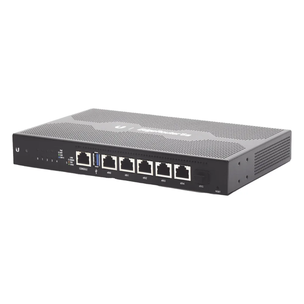 EdgeRouter 6 PoE pasivo 24 V, con 5 puertos 10/100/1000 Mbps + 1 puerto SFP, con funciones avanzadas de ruteo – vista 2