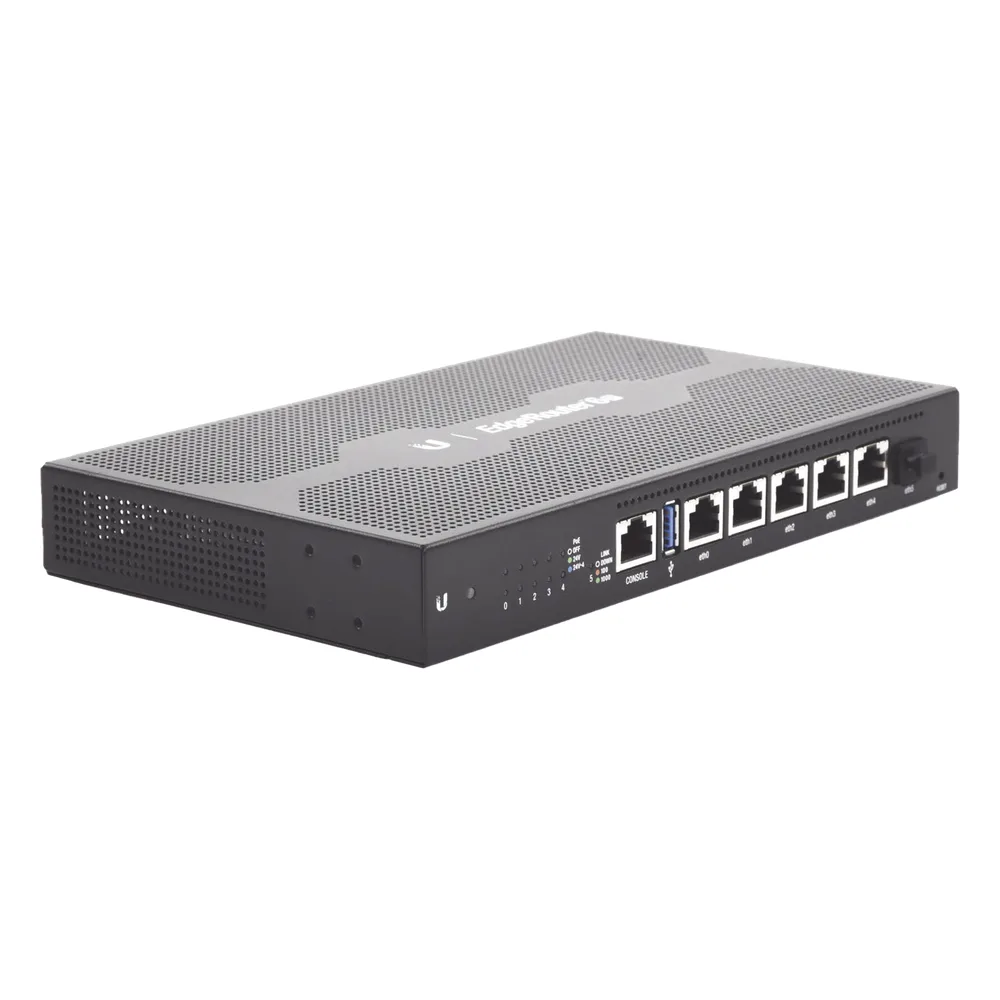 EdgeRouter 6 PoE pasivo 24 V, con 5 puertos 10/100/1000 Mbps + 1 puerto SFP, con funciones avanzadas de ruteo – vista 3