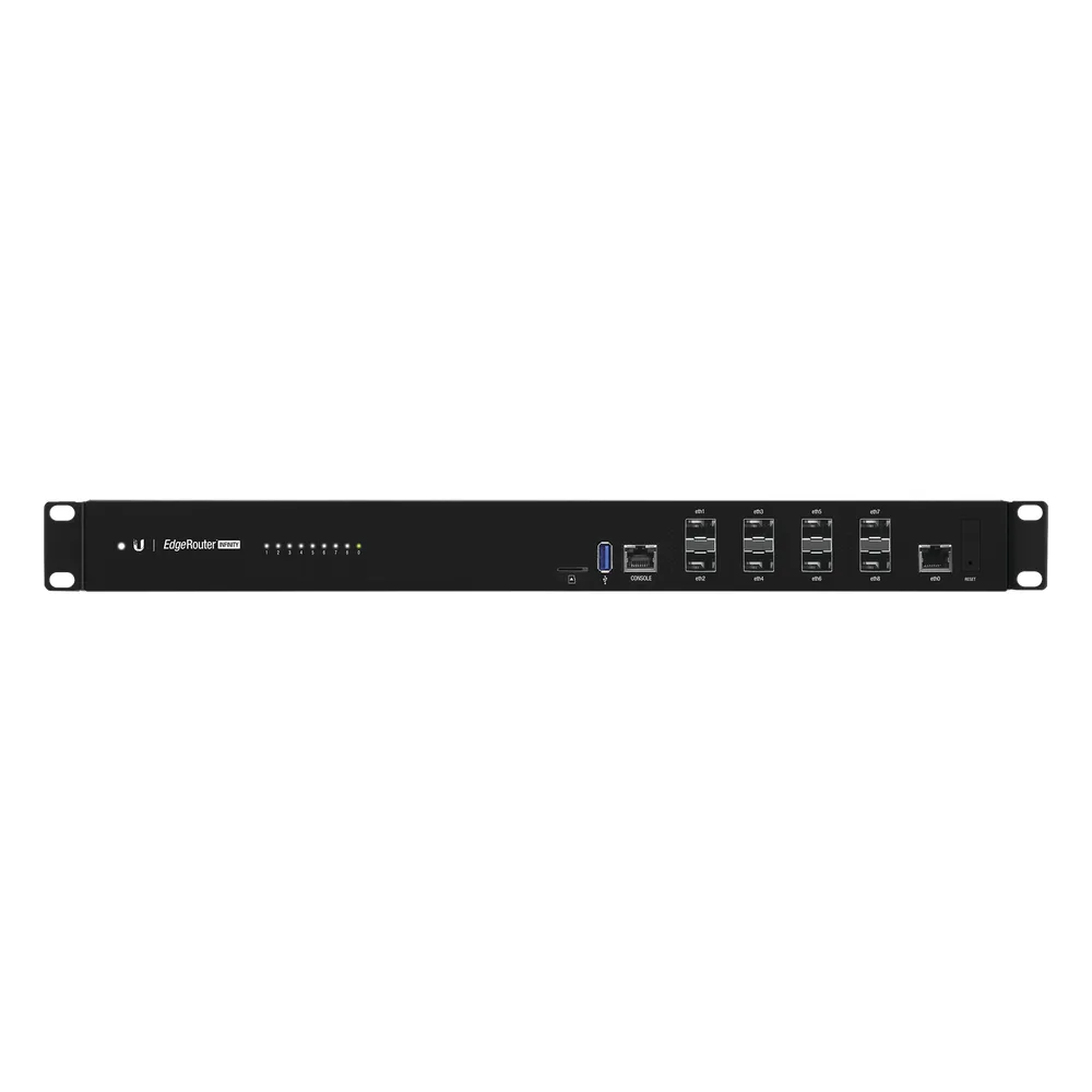 EdgeRouter INFINITY de 8 puertos SFP+ 10 G + 1 puerto RJ45 Gigabit, throughput 80 Gbps, 16 núcleos y 16 GB RAM , fuentes de alimentación modulares Hot-Swappable – vista 2