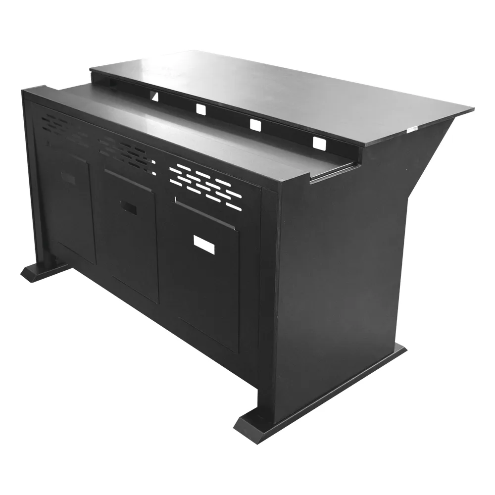 Escritorio Estación Mobiliaria Profesional de Monitoreo y Control / Videovigilancia / Acceso / Alarmas / Etc... / Metal Negro y Madera Tono Oscuro – vista 4