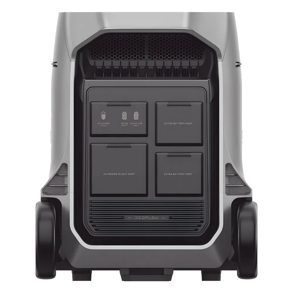 Estación de Energía Portátil DELTA PRO3 / 4096Wh Litio LFP / 5 AC 4000W (8000W Pico) / 2 USB-C 100W / Capacidad para Aumentar Respaldo / Cargador de Coche 10A a 12.6V / Conectividad WiFi y Bluetooth (App) / Carga Solar 2600W Max. (2 P – vista 2