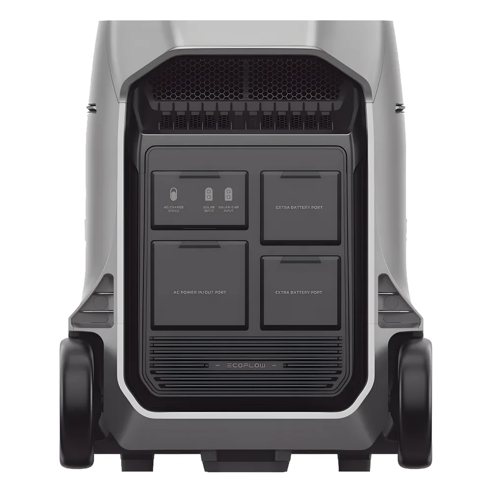 Estación de Energía Portátil DELTA PRO3 / 4096Wh Litio LFP / 5 AC 4000W (8000W Pico) / 2 USB-C 100W / Capacidad para Aumentar Respaldo / Cargador de Coche 10A a 12.6V / Conectividad WiFi y Bluetooth (App) / Carga Solar 2600W Max. (2 P – vista 5