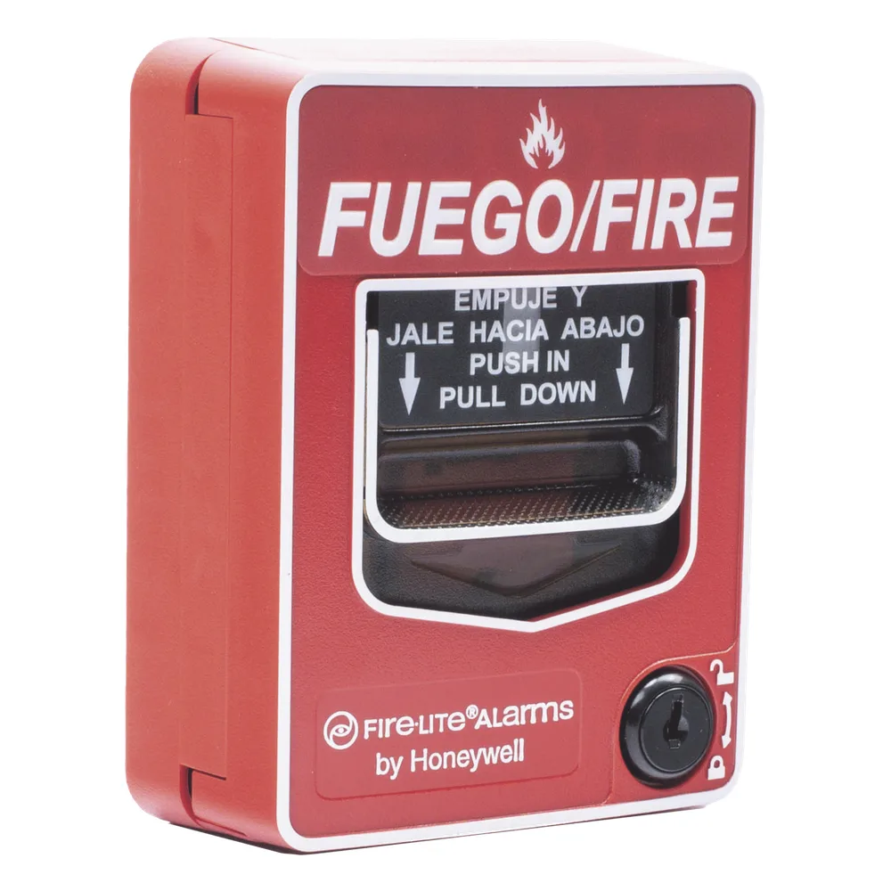 Estación manual de incendio inalámbrica direccionable de doble acción con rotulación bilingüe español-inglés – vista 2