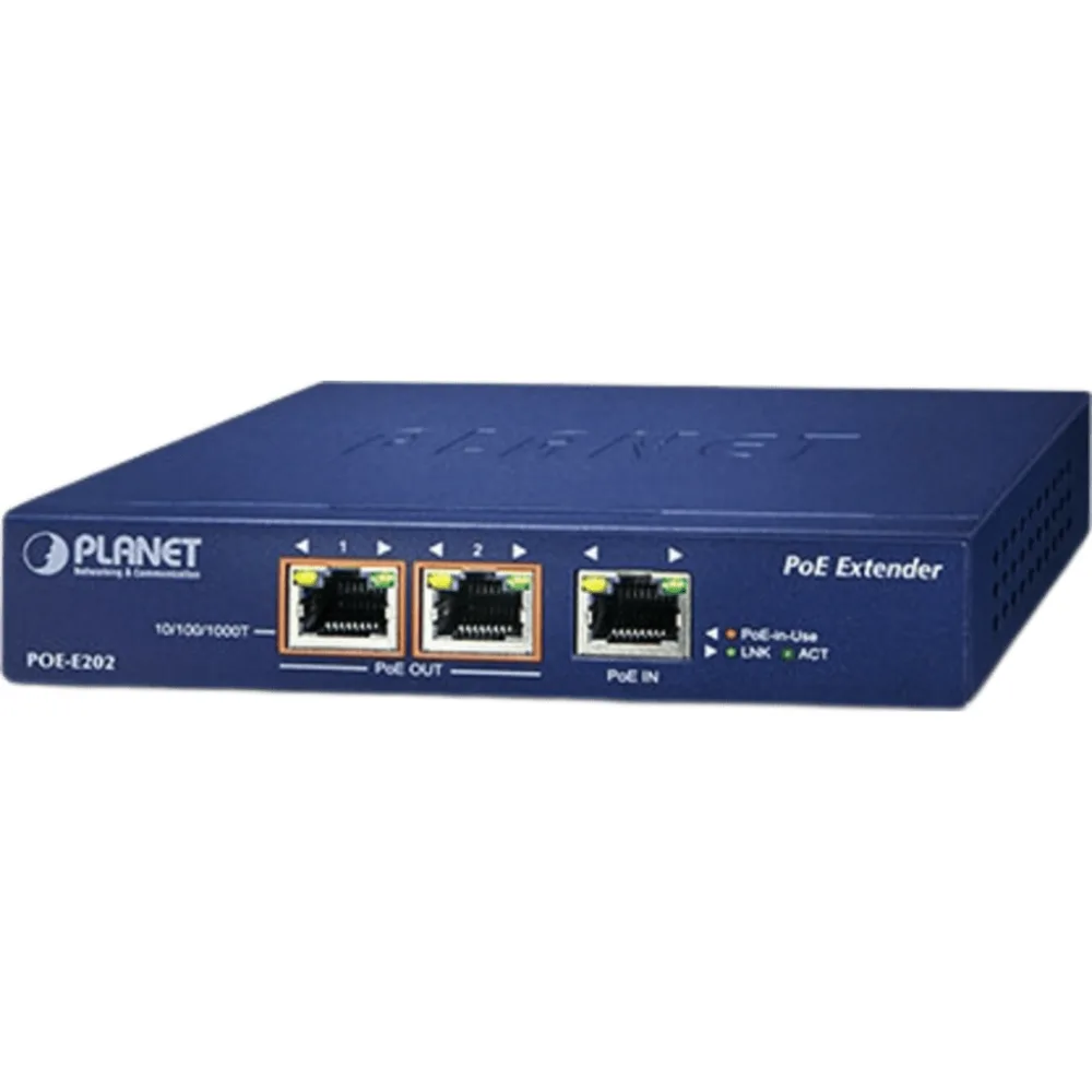 Extensor PoE Gigabit / 1 Puerto PoE+ a 2 Puertos 802.3af/at / Hasta 200 Metros / Metal / Plug and Play / Montaje en Pared