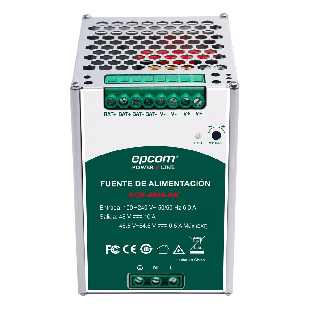 Fuente de Alimentación Industrial | Tipo DIN Riel | 48 VCC | 10 A | Capacidad de baterías de respaldo