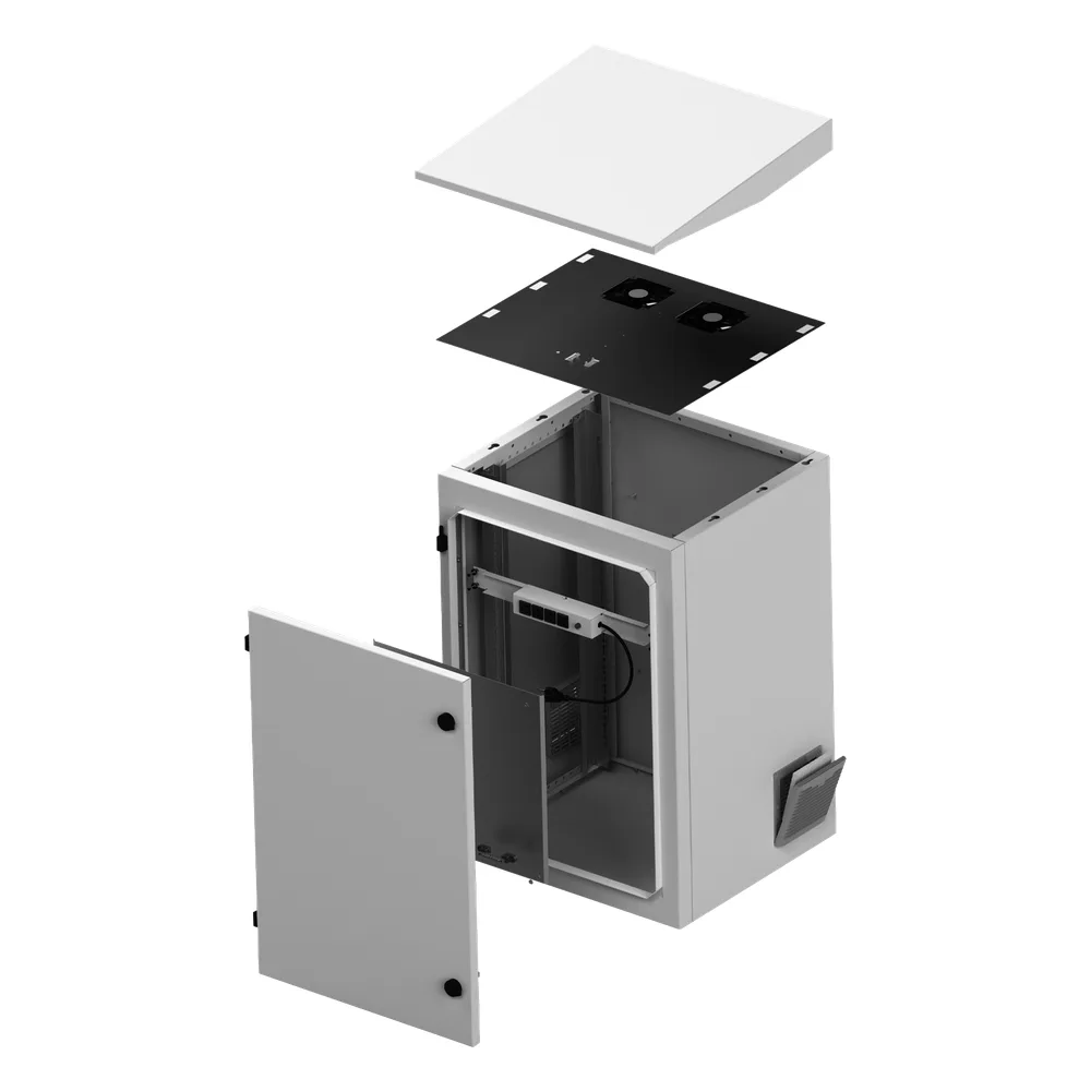 Gabinete de Exterior con Rack de 19" de 24U con Ventiladores y Termostato, Se envía el Gabinete Armado (Montaje a poste o torre se vende por separado). – vista 4