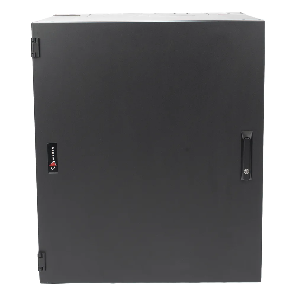 Gabinete de Montaje en Pared / 18U / 737 mm (29 in) Ancho / 762 mm (30 in) Profundidad / Paneles Laterales Ventilados / Puerta Sólida Frontal / Placa Trasera Abatible con Knockouts / Cerradura con Llave / Negro