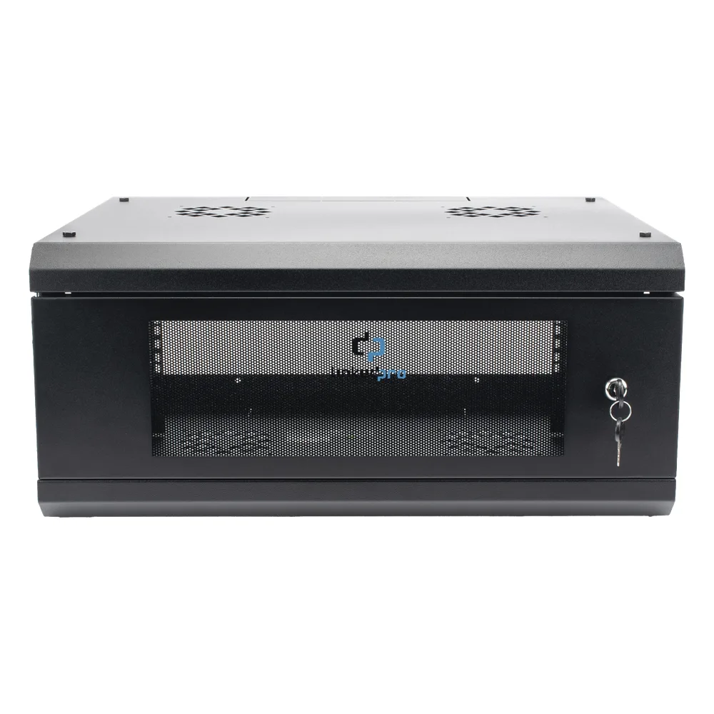 Gabinete de Pared con Puerta de Cristal Templado, 455 mm de Profundidad, 4U Rack de 19 in, Acero Reforzado
