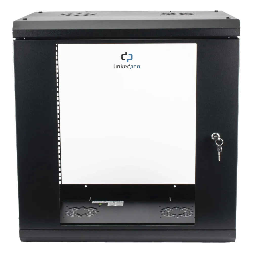 Gabinete de Pared con Puerta de Cristal Templado, 455mm de Profundidad, 12U Rack de 19'', Acero Reforzado