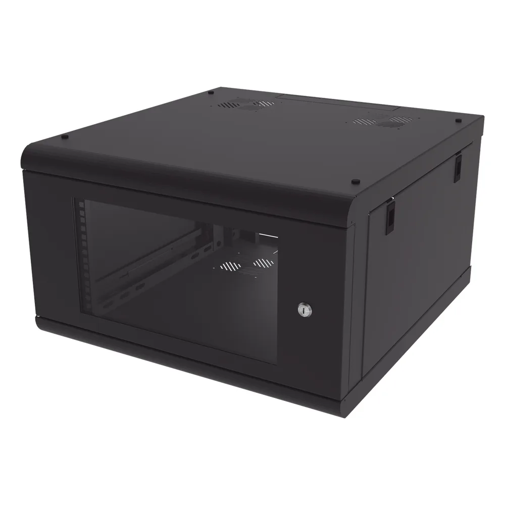 Gabinete de Pared con Puerta de Cristal Templado, 635 mm de Profundidad, 6U Rack de 19 in, Acero Reforzado