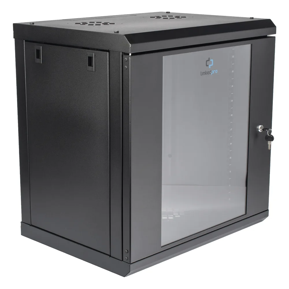 Gabinete de Pared de 12U con Puerta de Cristal Templado, 455 mm de Profundidad, Rack de 19'', Acero Reforzado Color Negro. – vista 3