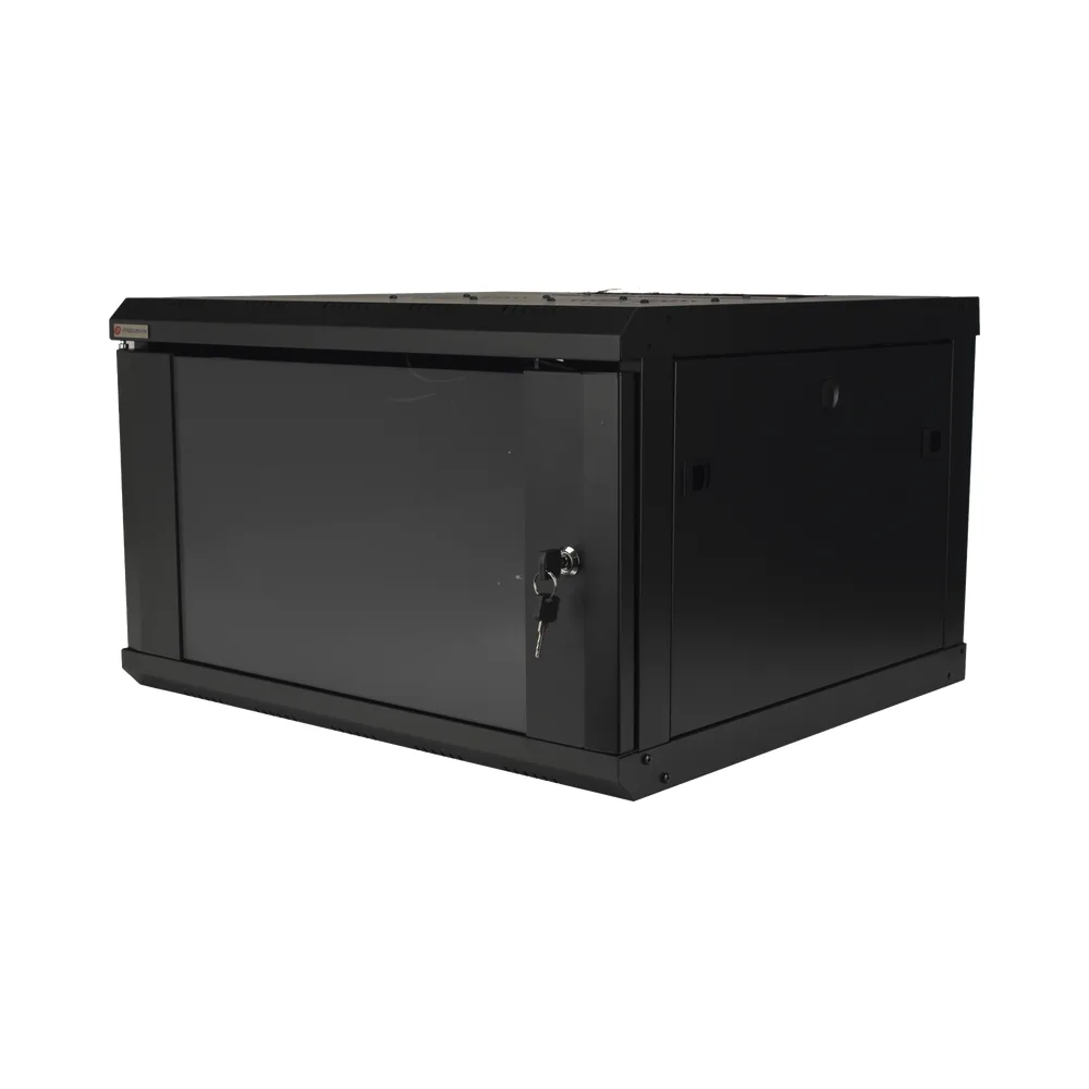 Gabinete de Pared Desarmado / 6U / 19 Pulgadas / 600 x 550 x 382 mm / Cristal Templado 5 mm / Carga Estática 60 kg / Acero SPCC RAL 9004 / IP20 Interior / RoHS – vista 4