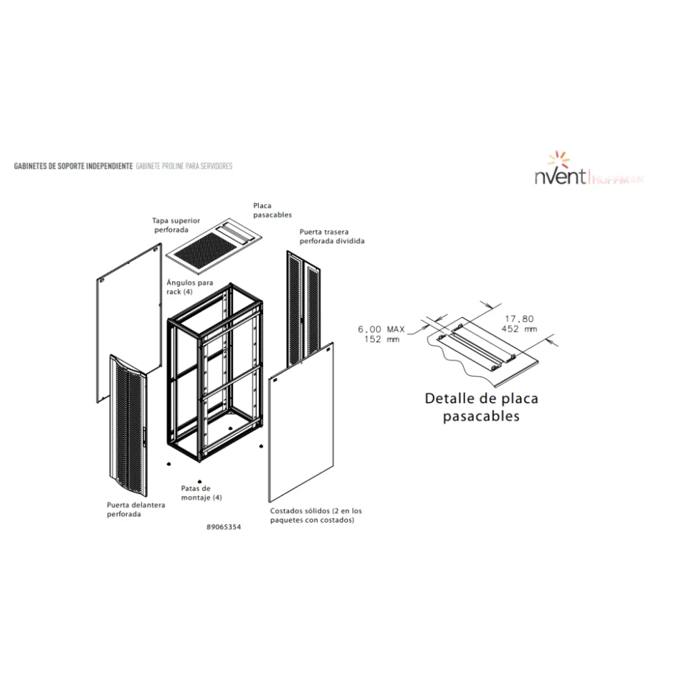 Gabinete de Telecomunicaciones de 45 UR ProLine FloTek, 606 mm de Ancho, 899 mm de Profundidad, Color Negro – vista 2