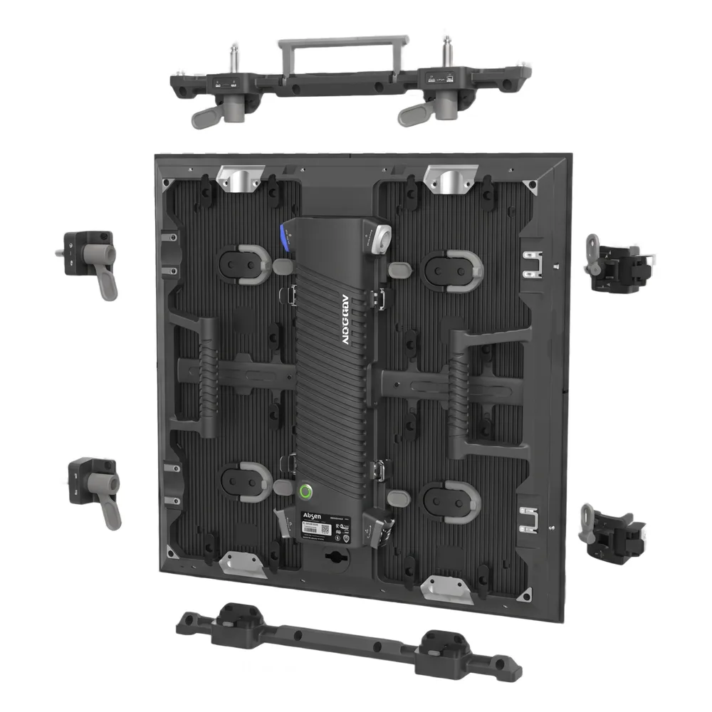 Gabinete LED / Serie Aries / 500×500 mm / Paso 2.9762 mm / Resolución 168×168 / Aluminio Fundido / IP65 / Sistema de Bloqueo Curvo y Cúbico / Liberación Rápida – vista 3