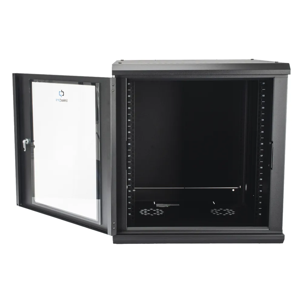Gabinete Rack de Pared 12 Unidades / 19 Pulgadas / Ventilado / Puerta de Vidrio / Acero Calibre 18 / Carga 100 Kg / 635 x 606 x 612 mm (25 x 23.9 x 24.1 in) / Pintura Electrostática / Negro – vista 4