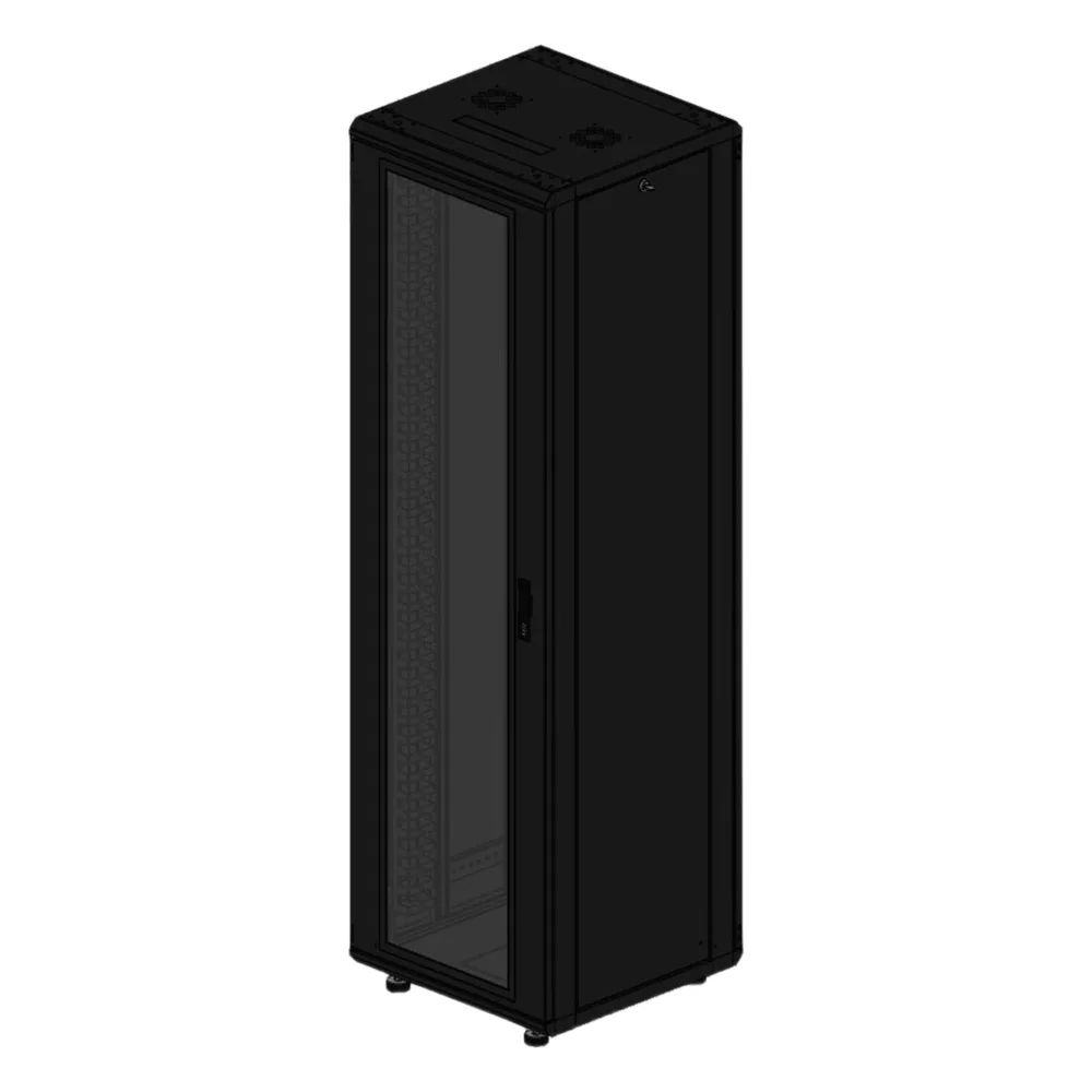 Gabinete rackeable de piso de 42U, compatible con estándar 19 pulgadas, equipado con puerta frontal de cristal para una mejor visibilidad y presentación profesional – vista 2