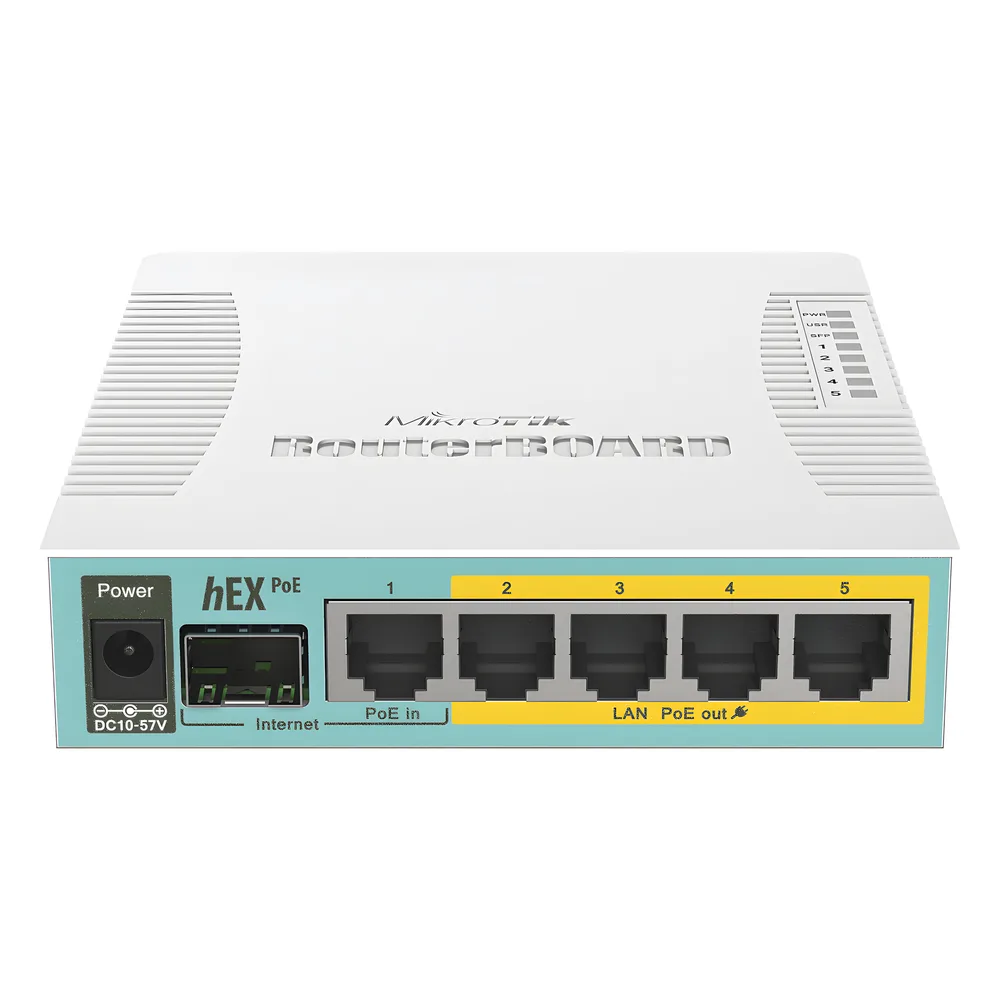 (hEX PoE) Routerboard 5 puertos Gigabit Ethernet PoE 802.3at, 1 Puerto USB – vista 2