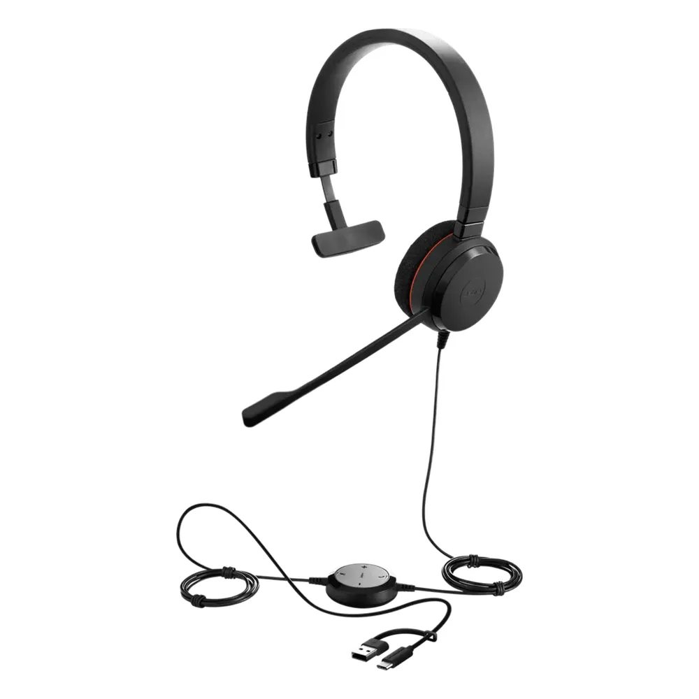 Jabra Evolve 20 Mono con Conexión USB C/A, Micrófono con Cancelación de Ruido de Ultima Generación, Configuración Plug and Play (4993-829-269)