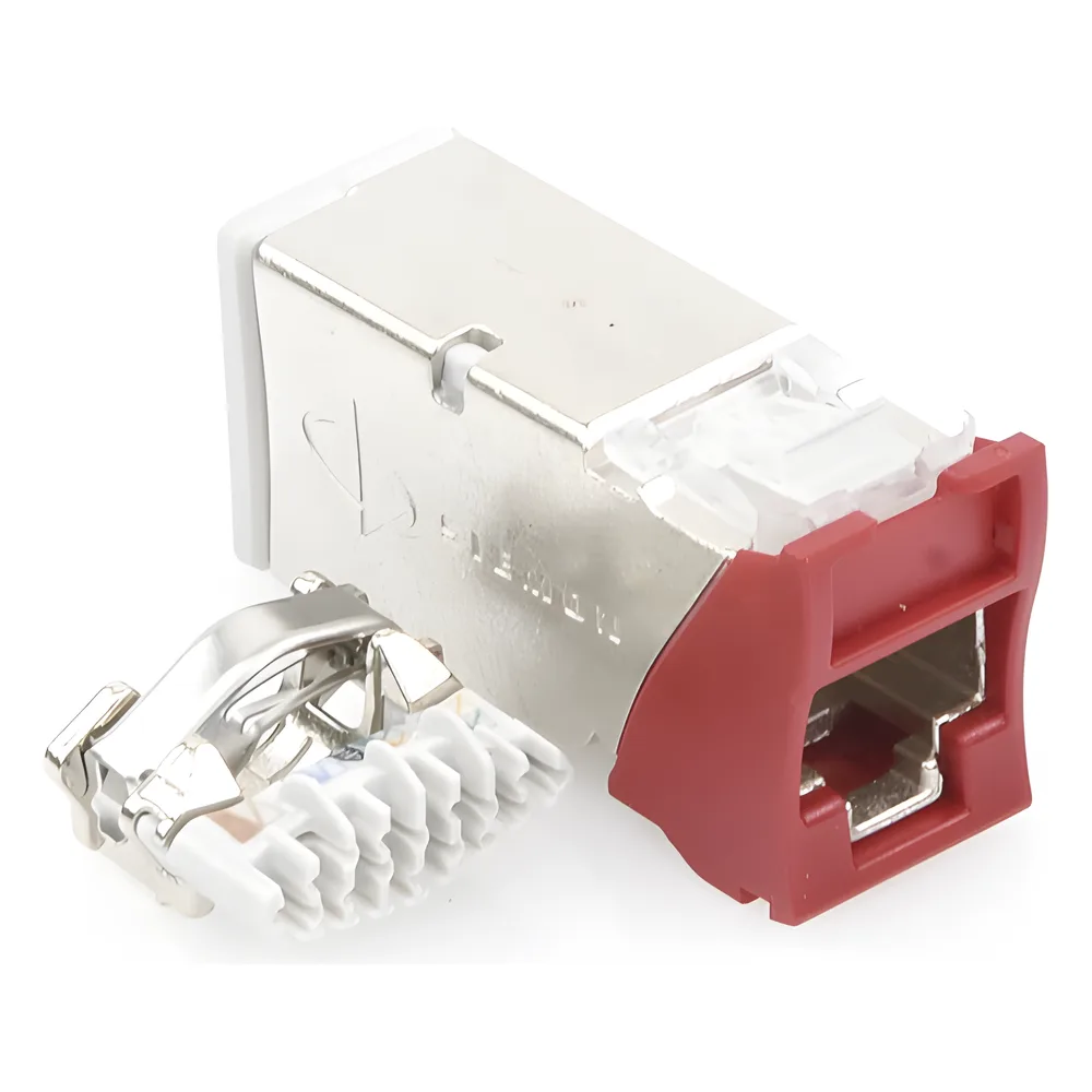 Jack Z-MAX Cat6A, Blindado, Montaje Híbrido en Placa de Pared (Plano y Angulado), Color Rojo – vista 3
