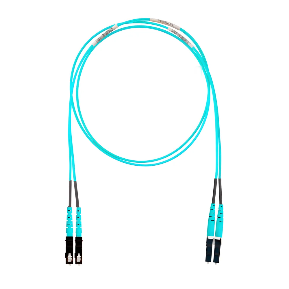 Jumper de Fibra Optica Multimodo 50/125 OM3, LC-SC Duplex, OFNR (Riser), Color Aqua, 15 Metros (49.21 Pies)