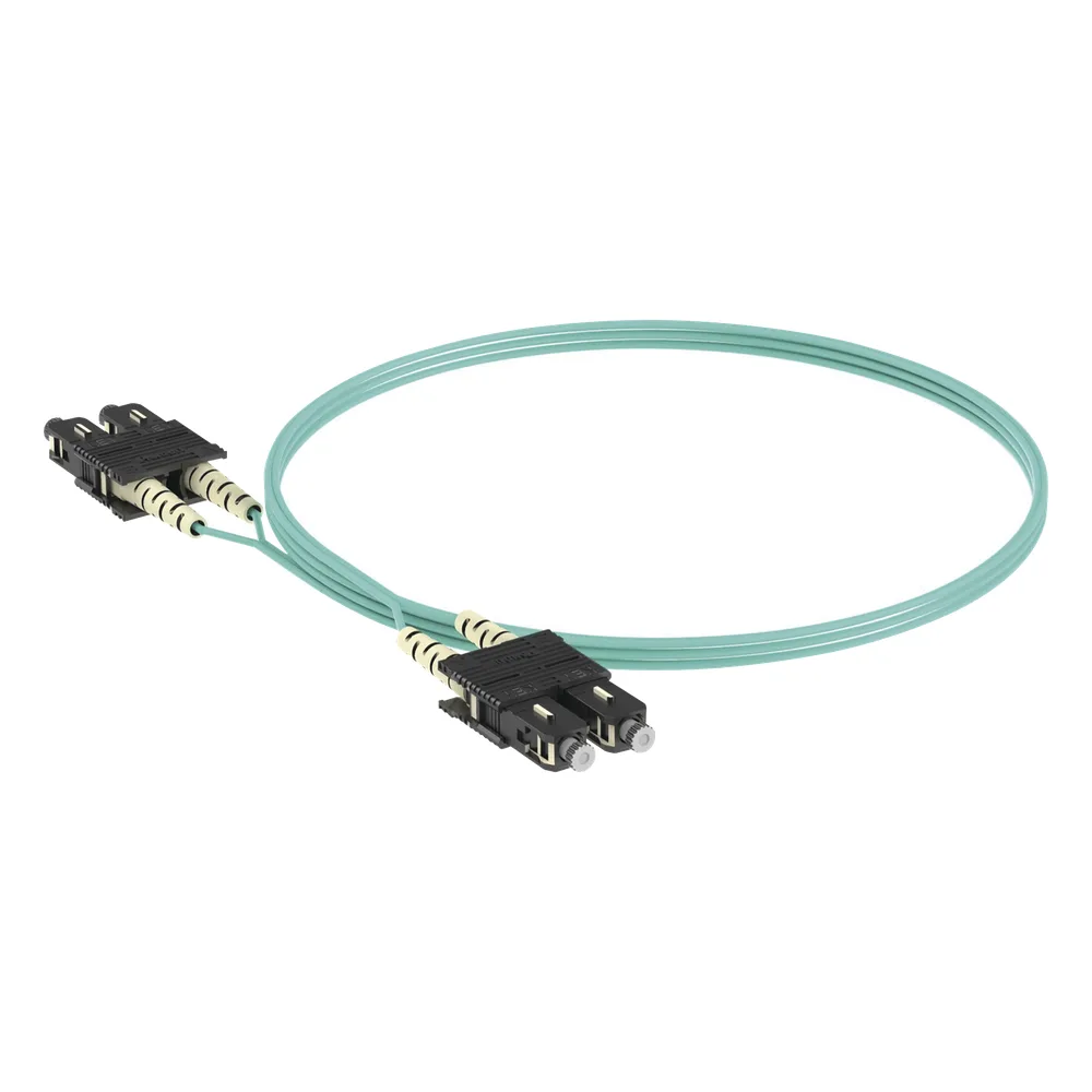 Jumper de Fibra Optica Multimodo 50/125 OM3, SC-SC Duplex, OFNR (Riser), Color Aqua, 3 Metros (9.84 Pies)