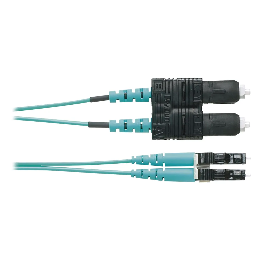 Jumper de Fibra Optica Multimodo 50/125 OM4, LC-SC Duplex, OFNR (Riser), Color Aqua, 1 Metro (3.28 Pies)