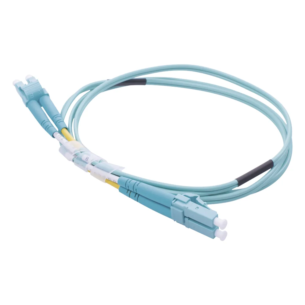 Jumper de Fibra Óptica Multimodo OM4 50/125 LC-LC OFNR (Riser), 2.0 mm, Dúplex, Aqua, 1 metro (3.28 pies)