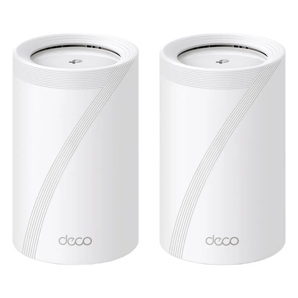 KIT 2 Routers Inalámbrico MESH Interior para Hogar / Triple Banda Wi-Fi 7 BE9300 Mbps / 2 Puerto 2.5 Gigabit WAN/LAN / 4 Antenas Internas / Operación Multi-Link MLO / Administración Mediante la App Deco (iOS, Android) / HomeShield