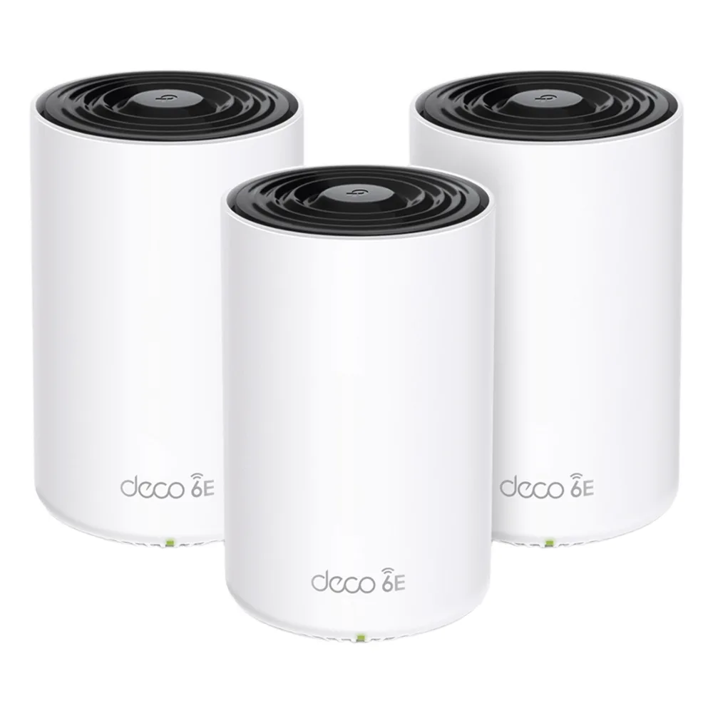Kit 3 Routers Inalámbricos MESH Interior para Hogar / Doble Banda Wi-Fi 6E AX5400 Mbps / 3 Puerto Gigabit WAN/LAN / 4 Antenas Internas / Administración Mediante la App Deco (iOS, Android) / Protección HomeShield