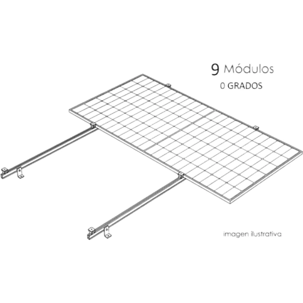 Kit Basel Sistema de Montaje Fotovoltaico Para 9 Módulos a 0° / Velocidad de Viento 170 km/h / Módulo 2.382 m x 1.134 m (7.81 ft x 3.72 ft) / Potencia 645 W