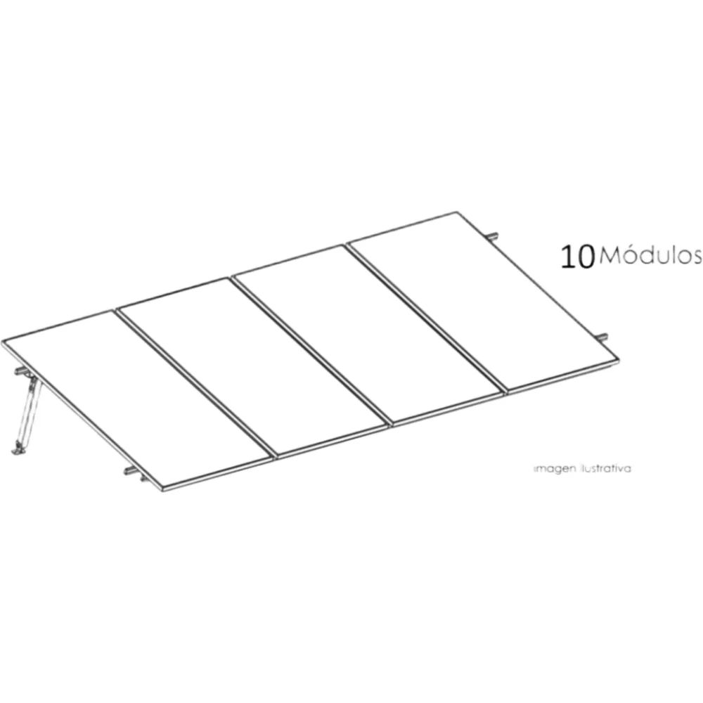 Kit Basel Sistema de Montaje Solar para 10 Módulos / Inclinación 10° / Para Módulo 645 W / Dimensiones del Módulo 2.382 m (7.8 ft) x 1.134 m (3.7 ft) / Velocidad de Viento 170 km/h / Losa Plana Una Fila