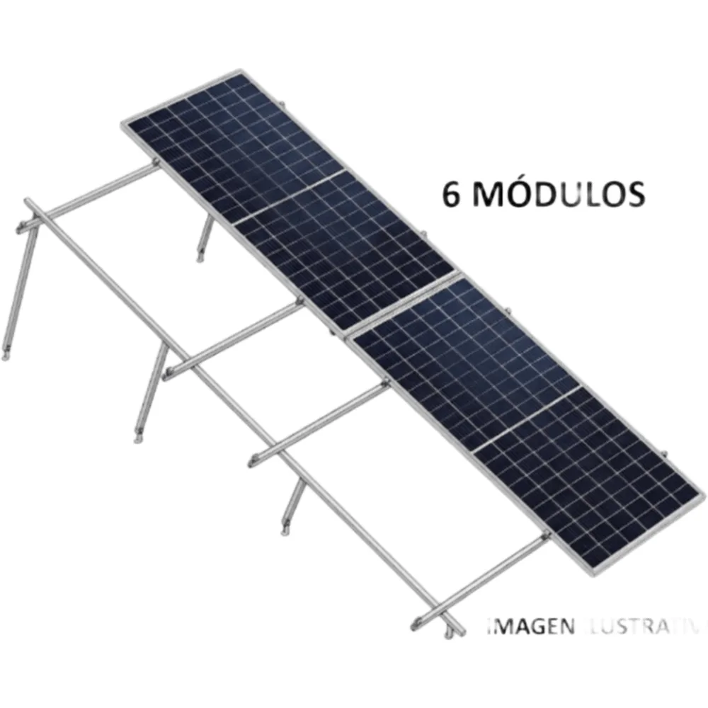 Kit Basel Sistema de Montaje Solar para 6 Módulos / Inclinación 10° / Para Módulo 645 W / Dimensiones del Módulo 2.382 m (7.8 ft) x 1.134 m (3.7 ft) / Velocidad de Viento 170 km/h /  Losa Plana Doble Fila
