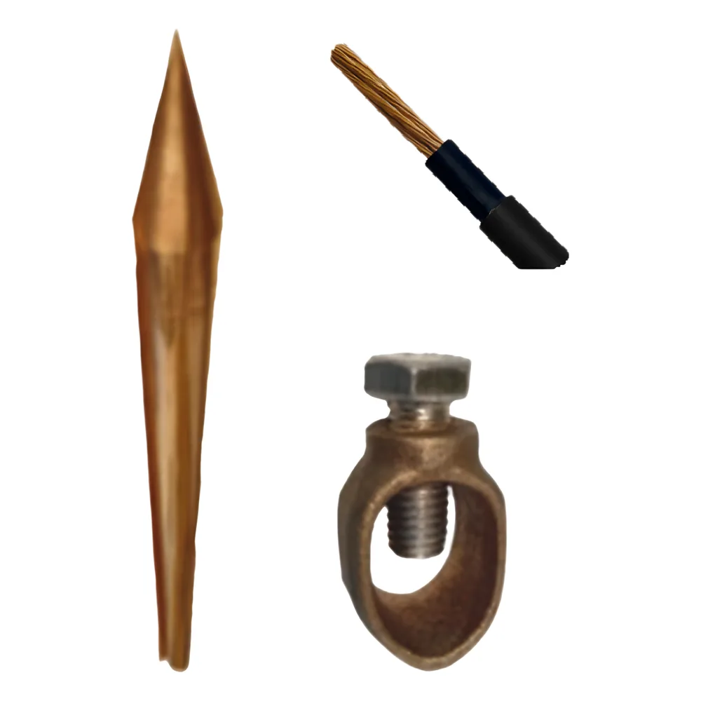 Kit Básico para Tierra Física con Varilla de 5/8" de 1.5 m de Largo, Opresor y 10 Metros de Cable Negro 6 Awg.