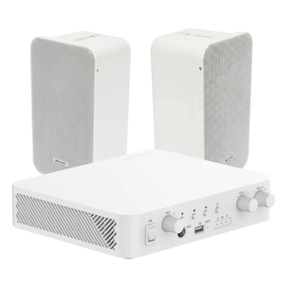 Kit de amplificador con bluetooth | 2 altavoces para pared | Sistema 100V | 2 Canales con Control de volumen Independiente | Música Ambiental