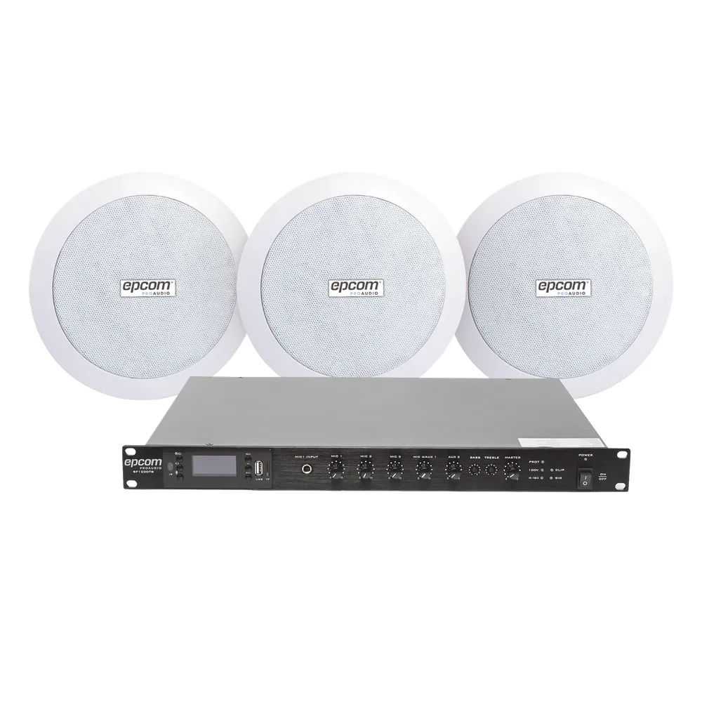 KIT de Amplificador de 120W para Rack SF120DTB | 3 Altavoces de Plafón de 5.5in SF-206P | 3.75 - 30W | Sistema 70/100V