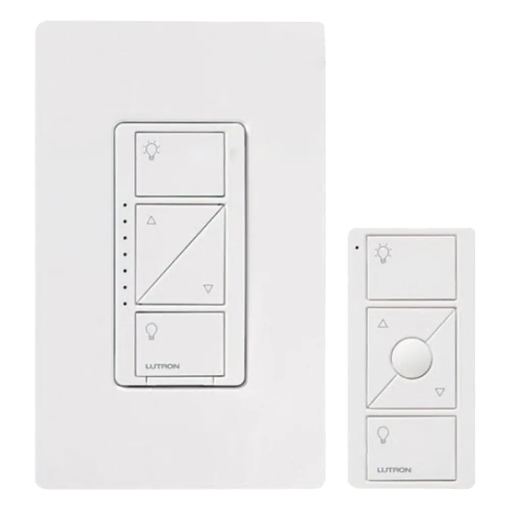 Kit de atenuador de pared inteligente sin cable neutro con control remoto Pico y placa Claro, 600 W incandescente/halógeno o 150 W LED atenuable, Caseta Wireless – vista 2