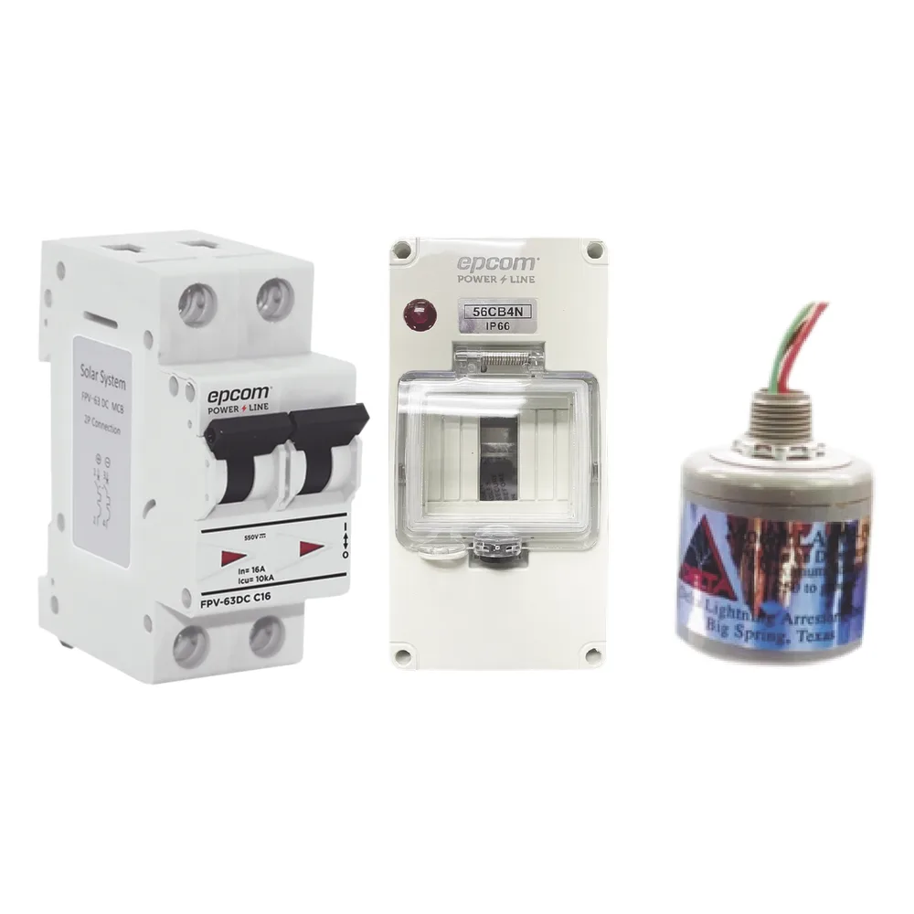 Kit de Centro de Carga Para Corriente Directa, Breaker de hasta 800 Vcc de 20 A con Supresor de Descargas Atmosféricas.