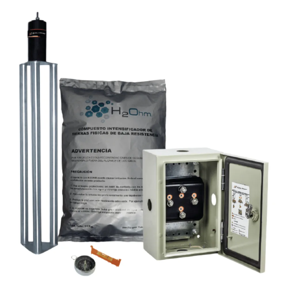 Kit de puesta a tierra de 70 A con Electrodo de Acero Inoxidable, Filtro, Acoplador y Compuesto H2Ohm.