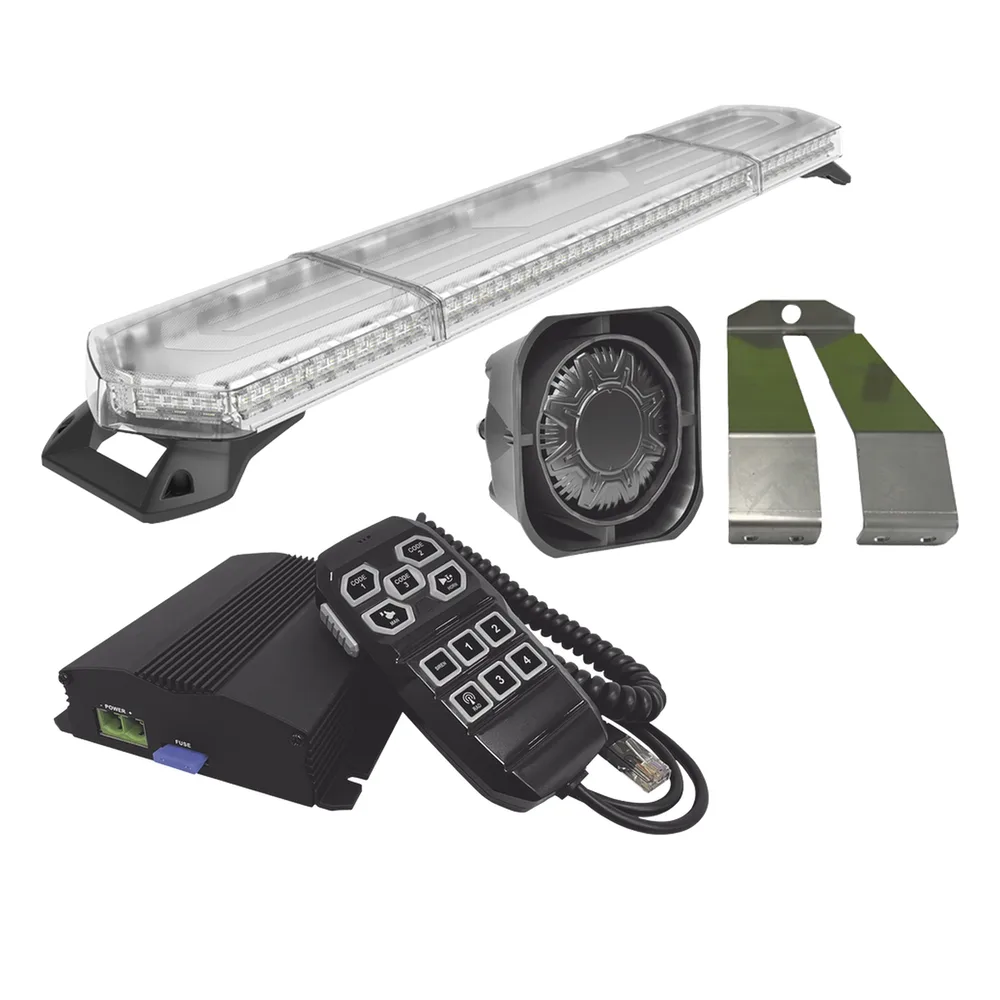 Kit de Sirena, Bocina y Torreta de 48", Con 96 LED, Ambar, Ideal Para Equipar Unidades De Seguridad Privada, MinerIa e Industria