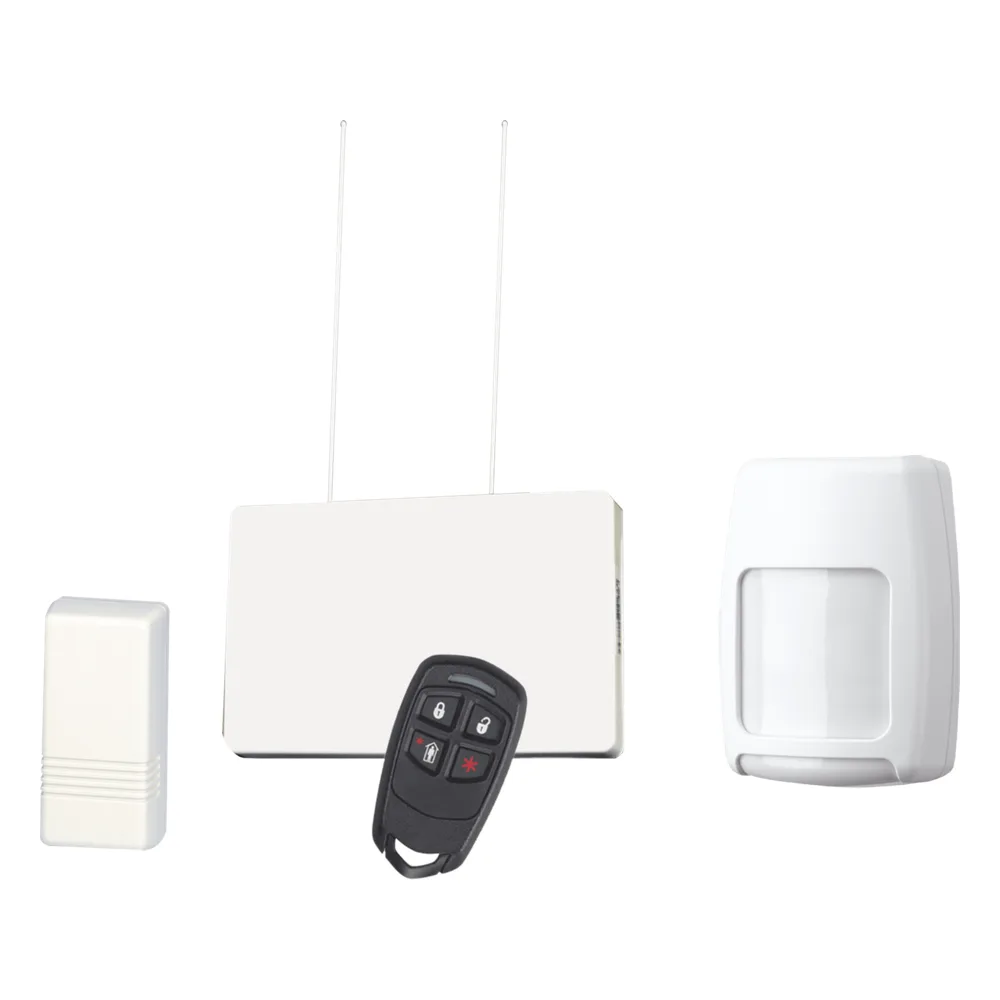 Kit inalámbrico con receptor, contactos magnéticos, detector de movimiento PIR y control remoto de 4 botones para panel de alarma Honeywell serie Vista