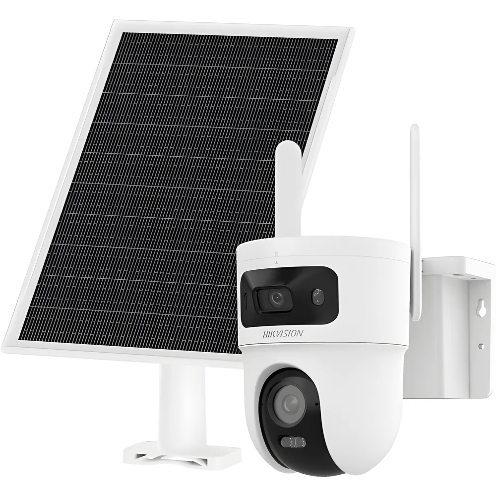 Kit Solar IP All in One Doble Lente / AOV / PT IP 4 Megapixel Lente 4 mm / Fijo 4 Megapixel Lente 2.8 mm / Panel Solar + Batería de Respaldo de Litio (9000 mAh) / Conexión 4G / Audio de Dos Vías / Dual Light / IP66 / Micro SD – vista 2