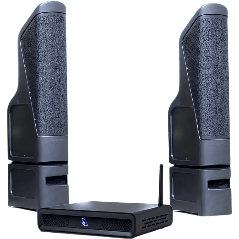 Kit TruAudio | Amplificador D2T 2 Canales 100W | 2 Torres Line Array Exterior TT10 200W RMS | HDMI eARC + Bluetooth 5.3 | IP56